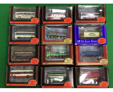Twelve 1:76th Scale Diecast Model Buses and Commercial Vehicles by EFE including #12306 Grenadier Coach B.O.A.C., boxed.