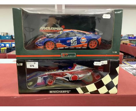 Two 1:18th Scale Diecast Model Racing Cars comprising of Minichamps #180 990022 BAR 01 Supertec J. Villeneuve 1999, UT Models