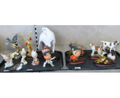 Two trays of bird and dog figures by Royal Worcester, Gerble and Caithness (2)