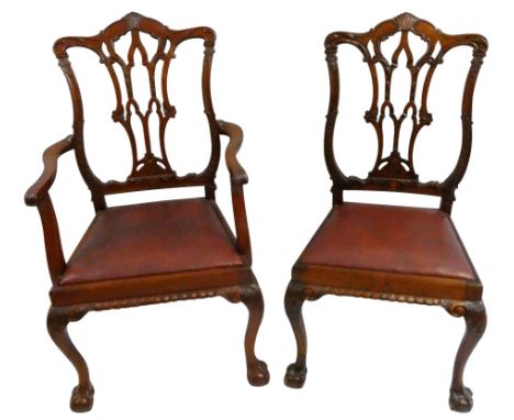 Gillespie and Woodside, Belfast - an Irish mahogany set of eight Chippendale style dining chairs retailers metal plaque to th