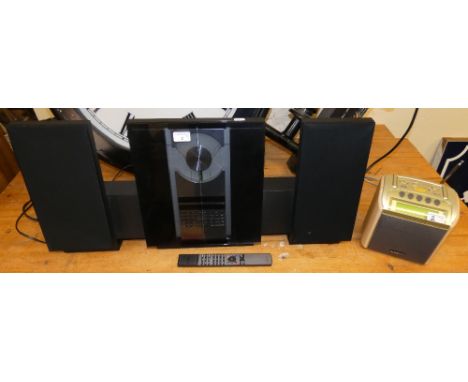 A Bang and Olufsen CD/Radio player with integrated speaker and remote together with a Roberts portable DAB radio.