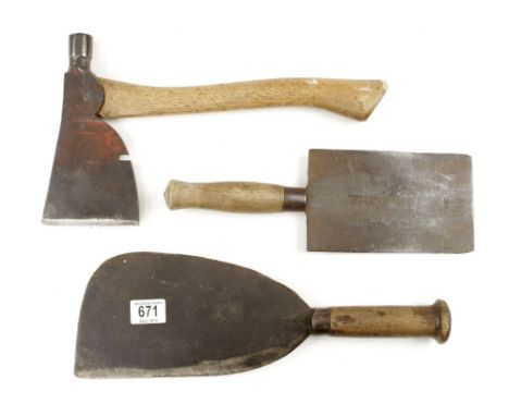 An unusual large lathing axe and two other unusual tools G