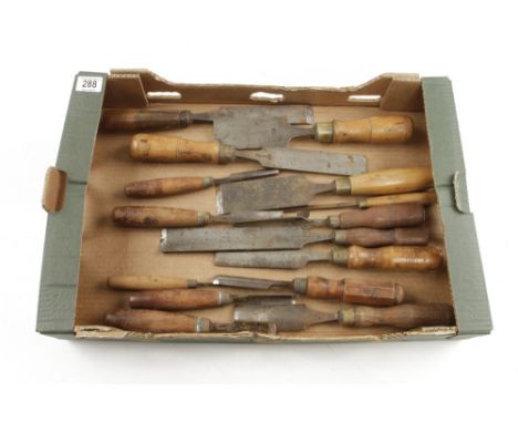 A 2" chisel by MARPLES with boxwood handle and 15 other chisels and gouges G+