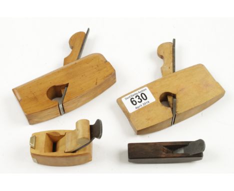 Two boxwood compass rebate planes 5 1/2" long and two user made miniature planes G
