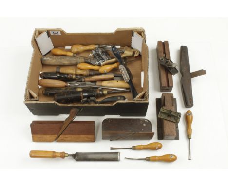 A set of six SORBY carving tools, nine other chisels and gouges and other tools G+