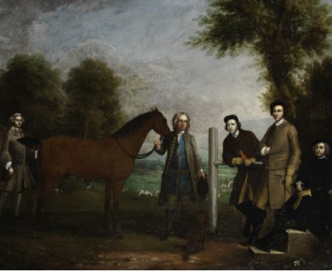Arthur Devis (Preston 1712-1787 Brighton)Group portrait, including Edward Chester of Cockenhatch, a groom, Edward's brother, 