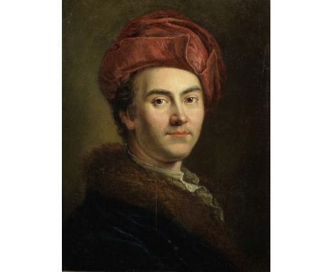 Anton van Maron (Vienna 1733-1808 Rome)Portrait of a man, bust-length, wearing a fur-trimmed coat and red turban oil on canva