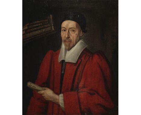 English School, 17th CenturyPortrait of David Jenkins, half-length, holding his book Lex Terrae oil on canvas74.6 x 63.4cm (2