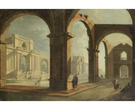 North Italian School, 18th CenturyAn architectural capriccio with figures resting amongst ruins oil on canvas44.2 x 64.8cm (1