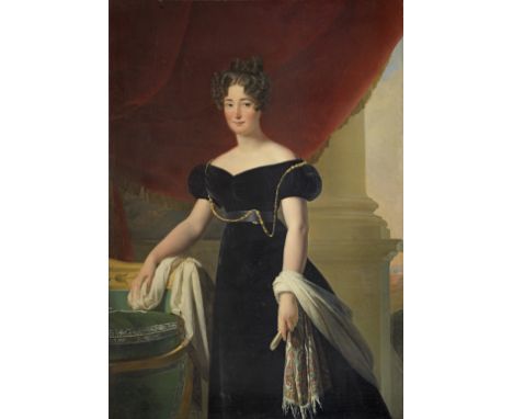 Attributed to Louis Hersent (Paris 1777-1860)Portrait of a lady, full-length, in a black dress, holding a comb oil on canvas1