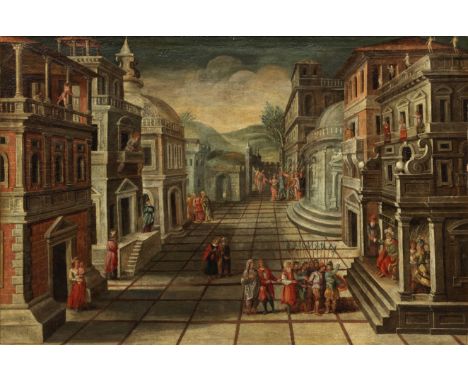 Italian School, 18th CenturyAn architectural capriccio with prisoners before a seated figureoil on canvas 96.6 x 144cm (38 1/