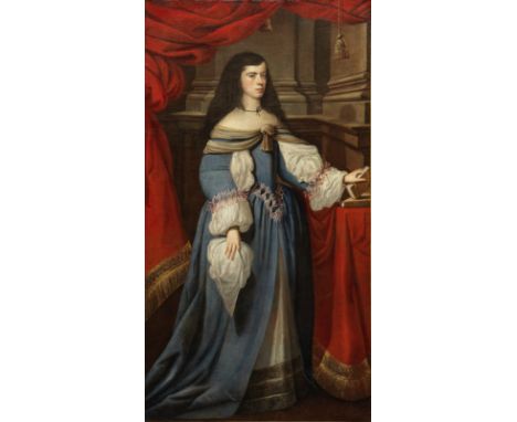 Spanish School, late 17th CenturyPortrait of a young lady, full-length, in a blue dress oil on canvas195.7 x 105.7cm (77 1/16