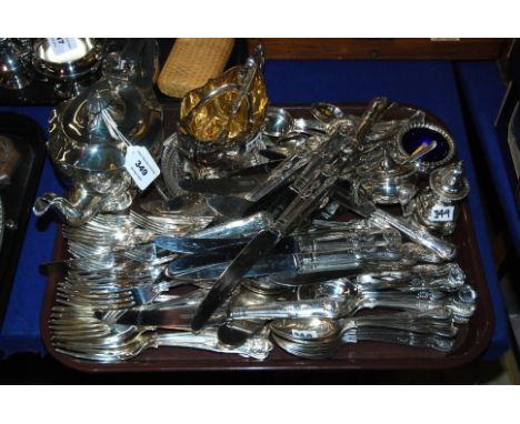 A tray lot of EP - tea service, condiments, loose cutlery etc Condition Report: Available upon request