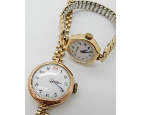 A 9ct gold ladies Rotary watch, with gold plated strap and a ladies vintage 9ct gold watch head with gold plated strap, both 