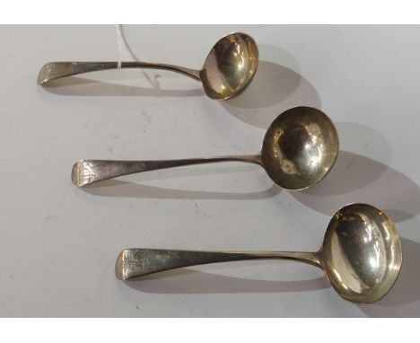 A pair of silver sauce ladles, London 1797 with a single sauce ladle, London 1829, 155gms Condition Report: Available upon re