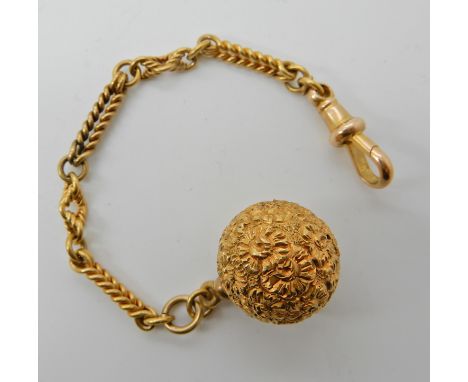 A 15ct gold fancy link Albertina, with floral engraved ball finial, weight approx 8.6gms Condition Report: Available upon req