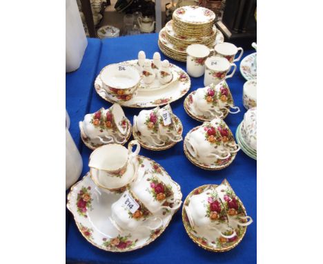 Royal Albert Old Country Roses tea and dinnerwares comprising; six 26.5cm diameter plates, six 20.5cm diameter plates, twelve