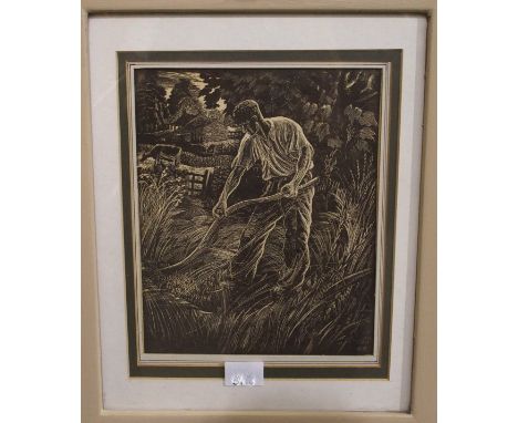 WILLIAM WILD Scything, lino print, 17 x 14cm Condition Report: Available upon request