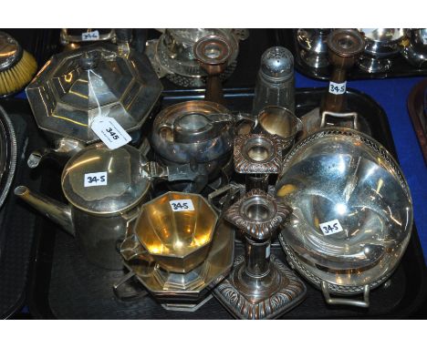 A tray lot of EP - tea service, candlesticks etc Condition Report: Available upon request