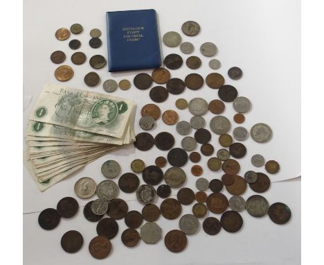 A quantity of pre-decimal coins, copper coins, a first decimal set and twenty Bank of England £1 notes Chief Cashier L. K. O'
