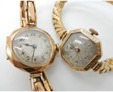 A 9ct gold ladies vintage watch weight including mechanism 20.6gms and a further 9ct gold cased ladies watch Condition Report