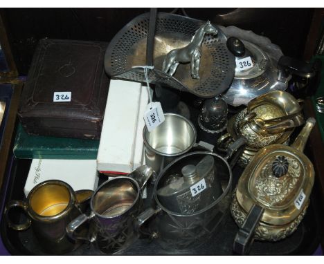A tray lot of EP and pewter items, tea service, basket, castor, cased cutlery etc Condition Report: Available upon request