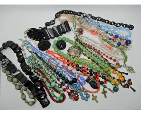 A collection of vintage costume jewellery to include a Damascene butterfly necklace and Deco beads some possibly by Max Neige