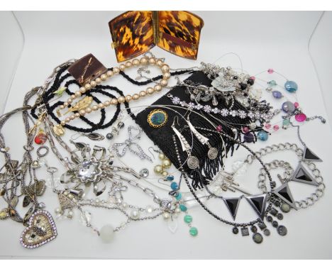 A beaded handbag and a collection of vintage costume jewellery etc Condition Report: Available upon request