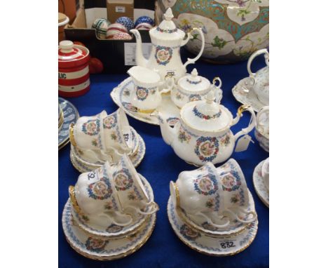 A Duchess Anna teaset comprising; teapot, coffee pot, milk jug, sucrier, large cake plate, six cups, saucers and plates Condi