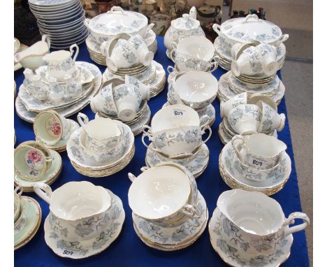 An extensive Royal Albert Silver Maple pattern tea and dinner service comprising two covered vegetable tureens, two pairs of 