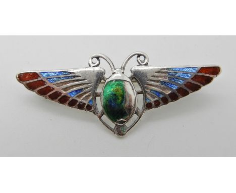 A silver and enamel Charles Horner scarab brooch (enamel af) Condition Report: Available upon request