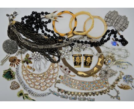 A collection of vintage costume jewellery to include a pair of French Art Deco seahorse Clips by Jean Painleve Condition Repo