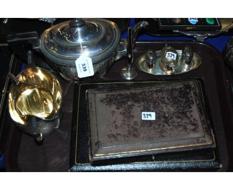 A tray lot of EP - tea service, condiments, cased cutlery etc Condition Report: Available upon request