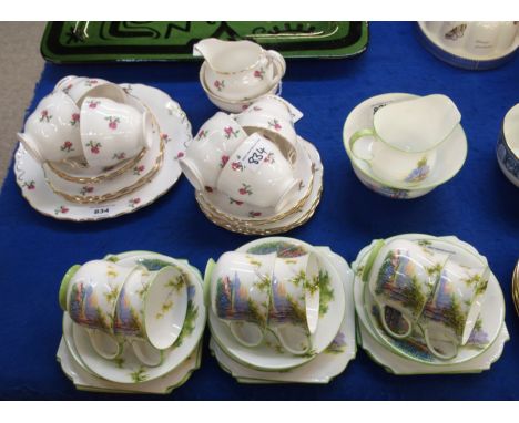 An Aynsley 'Bluebell' pattern teaset comprising; six cups, saucers and plates, milk jug and sugar bowl together with an Colcl