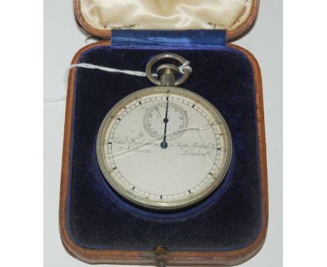 Late 19th/early 20th Century nickel plated cased `Time Of Flight` stop watch by Charles Frodsham, the silvered dial calibrate