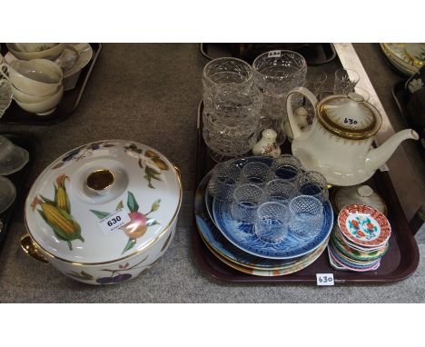 A Royal Worcester Evesham tureen and cover, Royal Doulton crystal dishes, napkin rings, and other items Condition Report: Con