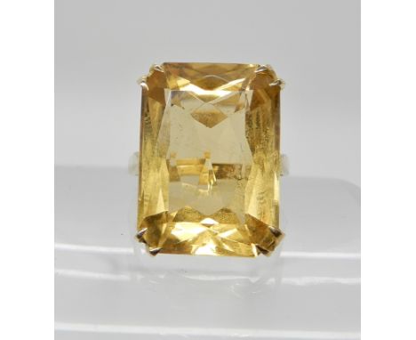 A 9ct gold large citrine set ring approx dimensions 18.2mm x 13.2mm x 8.1mm, finger size L1/2, weight 5.8gms Condition Report