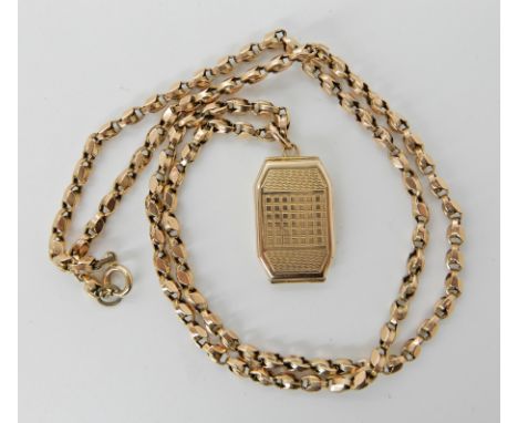 A 9ct gold locket 2cm x 1.3cm and a yellow metal vintage chain 48cm long, weight 10.2gms Condition Report: Clasp on chain not