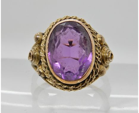 A 14ct gold amethyst ring, size I (for India), weight 3.6gms Condition Report: Light general wear. 