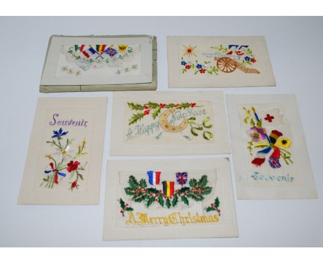 Twelve various world war I embroidered postcards, small vintage level, hare mascot etc Condition Report: Available upon reque