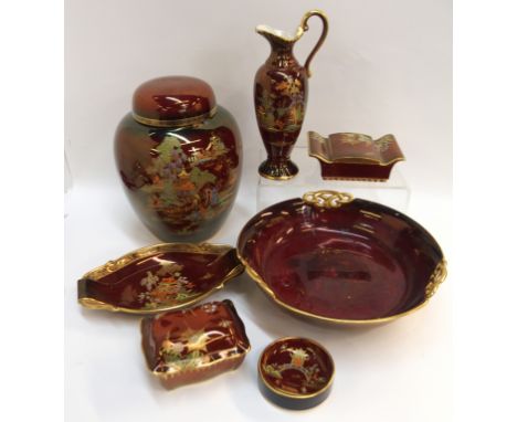 Five pieces of Carlton Ware Rouge Royale to include two Spider's Web pattern cigarette boxes, 13cm wide and 11cm wide, two Ne