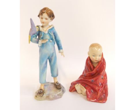 A Royal Worcester figure Parakeet (def) and a Royal Doulton figure This Little Pig (2) Condition Report: Worcester figure - w