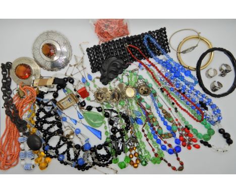 A collection of vintage costume jewellery to include a Max Neiger necklace, Art Deco beads and other items Condition Report: 