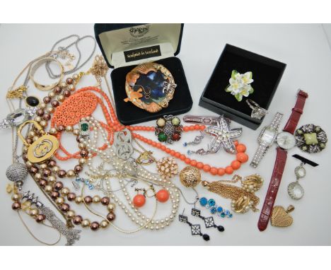 A Gucci style key fob, a Michaela Frey enamel brooch, Trifari Earrings and other items Condition Report: Available upon reque
