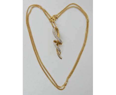 A 9ct gold diamond pendant and chain, weight approx 3gms Condition Report: Light general wear. 