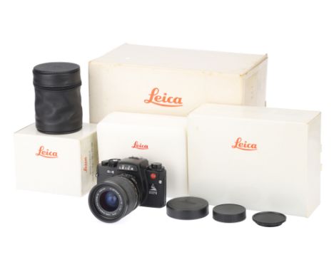 A Leica R-E Olympische Spiele '92 Limited Edition SLR Camera Set,1992, black, serial no. 1792914, with Leitz Vario-Elmar-R f/