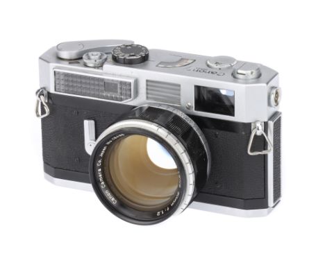 A Canon Model 7 Rangefinder Camera,1961-64, chrome, serial no. 916114, with Canon f/1.2 50mm lens, chrome, serial no. 19495, 