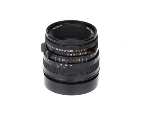 A Carl Zeiss Planar T* CF f/3.5 100mm Lens,Hasselblad V, black, serial no. 7076209, body, VG, shutter working, elements, VG-E