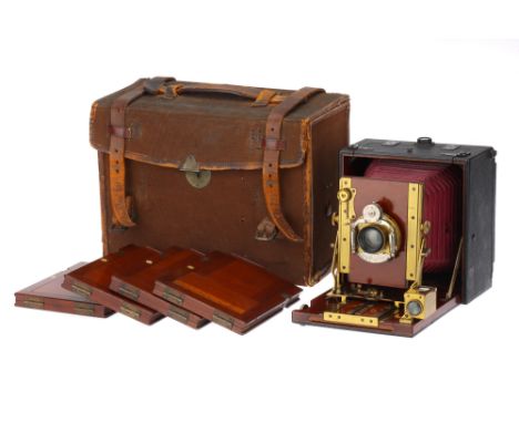 A Gandolfi "Universal" Hand &amp; Stand Mahogany Camera,1890-1910, black leather covered mahogany, with C.P. Goerz Doppel-Ana