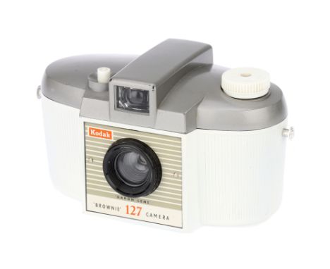 A Kodak 'Albino' Brownie 127 Camera,1953-1959, white, body, VG-E, lens, VG-E. Notes: This 'Albino' version with a white body 